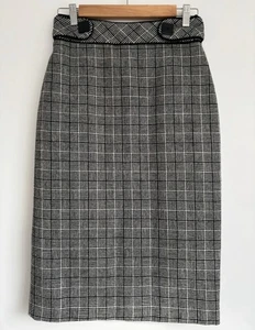 Per Una Women’s Black Stripe Check Wool Mix Knee Length Skirt, Size 8 - Picture 1 of 6