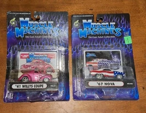 Lote de 2 máquinas musculares estrellas y rayas ’67 Nova y ‘41 Willys cupé nuevo en paquete - Imagen 1 de 10