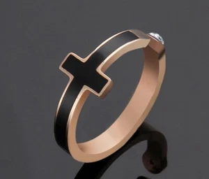 Girl / Women Titanium Stainless Steel Black Cross Open Toe Ring / Joint Ring 5 - Picture 1 of 15
