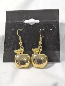 Pendientes Manzana Tono Dorado Colgantes Hojas Detalladas De Colección - Imagen 1 de 11