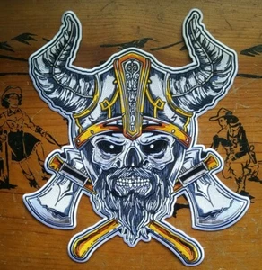 WIKINGER KRIEGER MIT AXTEN LARGE SKULL BIKER MILITARY JACKE RÜCKENAUFNÄHER - Bild 1 von 6