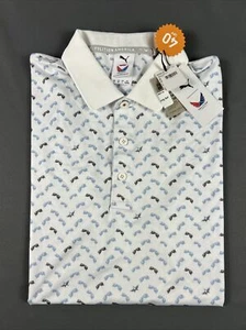 Puma Golf Shirt Polo Volition America Aviator Print Medium White Blue MSRP $80 - Picture 1 of 5