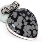 925 Silver Plated-Snowflake Obsidian Ethnic Gemstone Pendant Jewelry 1.8" JW