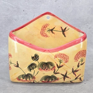 Vintage Hand-Painted Floral Envelope Wall Pocket Vase Mail Holder - Picture 1 of 8