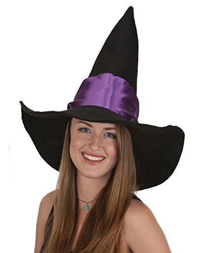 Jacobson Hat Company Black Felt Witch Hat with Purple Satin Ribbon - Image 1 of 1
