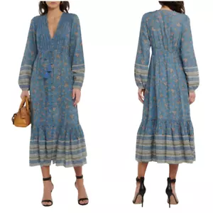 Vestido Veronica Barba Kameya Floral Midi XS Azul Nottingham Manga Larga - Imagen 1 de 11