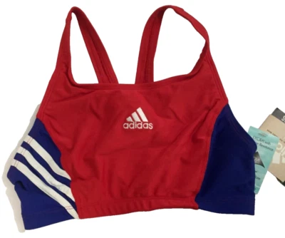 adidas Mujer Joven Natación Top Rojo Azul con 3 Rayas Blancas Talla M Foto 1 de 4