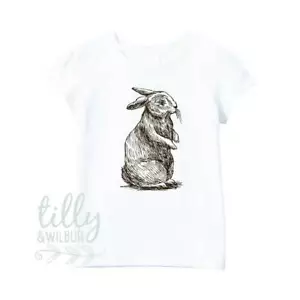 Easter Bunny Rabbit T-Shirt For Girls, Easter Shirt, Vintage Hand Drawn Bunny - Bild 1 von 5