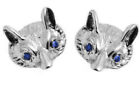 9Ct Gold Fox Head Stud Earrings With Real Sapphire Eyes Hand Crafted In The Uk