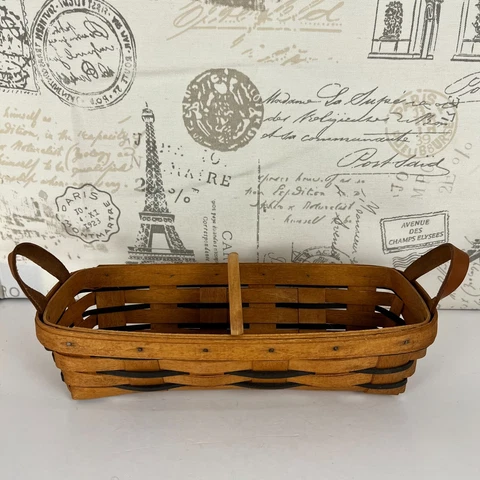 Longaberger 1993 Cracker Basket With Woodcraft Divider and Leather Handles Cover