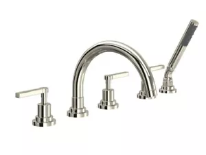 Rohl A2214LMPN -Riempitore vasca montaggio a ponte 5 fori con valvole nichel lucido beccuccio a C - Foto 1 di 24