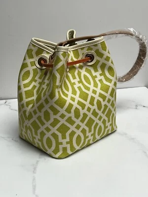 Spartina 449 Heyward Milly Drawstring Bag Linen w Leather Details NWT Green - Image 1 of 4