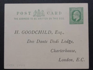 King Edward Vll Pre Paid 1/2d Green PC to H. GOODCHILD Esq, Deo Dante Dedi Lodge - Picture 1 of 3