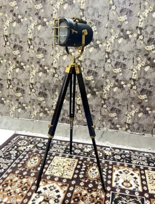 Modern Vintage Black Tripod Spotlight Floor Lamp Nautical Home Decor Searchlight - Image 1 of 4