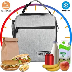 IWTTWY Insulated Lunch Bag with bottle holder for School, Office & Picnic (Grey) - Picture 1 of 8