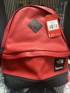 Supreme 17F/W The North Face Leather Day Pack Red 1000% Authentic in Hand