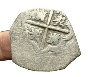 2 Reales Cob Spanish Silver Coin Treasure (6g) Very Nice Cross & Shield - Picture 1 of 12