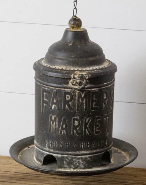 ФЕРМЕРСКИЙ РЫНОК КОРМУШКА ДЛЯ ПТИЦ Черная Окрашенная Металлическая Деревенская и Выветренная 11"H  - Изображение 1 из 1