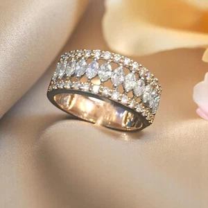 Pavé 1,05 cts Marquise-Runde Form Diamanten Jahrestag Band Ring in 14K Roségold - Bild 1 von 9