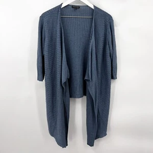 Eileen Fisher Ribbed Knit Open Front Cascade Cardigan Sweater Silk Blend Large - Picture 1 of 7