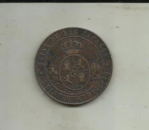 SPAIN 5 CENTIMOS DE ESCUDO 1867. ISABEL II. SAME IN SCAN. 5RW 05JUL - Picture 1 of 1