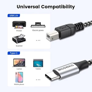 2 m Cavo USB-C a USB-B | Nylon intrecciato | Per stampanti, scanner, MIDI - Foto 1 di 3