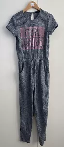 Girls Jumpsuit Age 11-12 'Girl Squad' Knitted Grey & Pink Text from George Asda - Picture 1 of 11