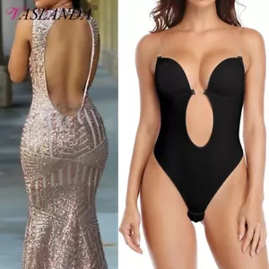 Women Backless Shapewear Bodysuit Belly Control Plunging Deep V-Neck Body Shaper - Picture 1 of 33