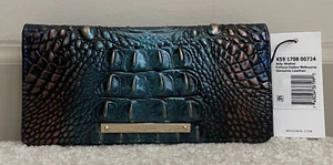 Cartera sin asas Brahmin Melbourne ADY delgada plegable FORTUNE OMBRE azul verde azulado dorado nueva con etiquetas - Imagen 1 de 11