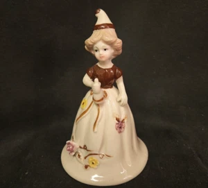Beautiful girl bell figurine in a porcelain hat Victorian-style 6 inch 1 - Picture 1 of 5