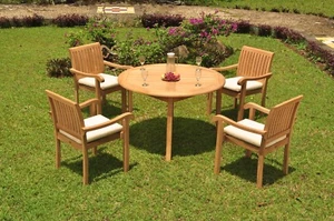 5-Piece Outdoor Teak Dining Set: 52" Round Table, 4 Stacking Arm Chairs Napa - Picture 1 of 6