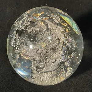 Rollin Karg- Art Glass Paperweight Irridescent With Swirls & Bubbles - Afbeelding 1 van 7