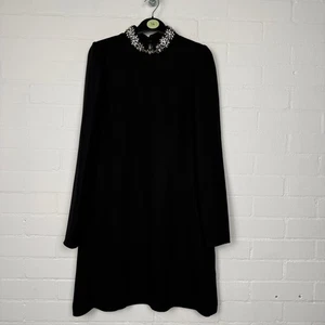Warehouse Embellished Neck Dress Women UK 14 Long Sleeve Black Style - Picture 1 of 5