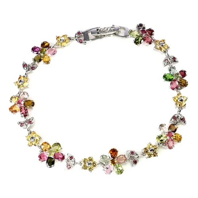 Bracciale in argento sterling 925 pietra preziosa ovale tormalina rodolite... - Immagine 1 di 4