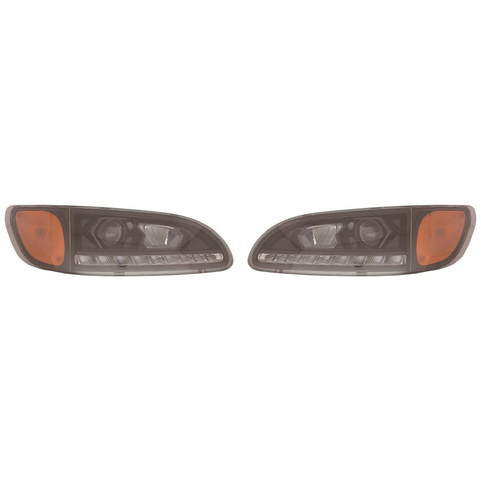 For Peterbilt 387 Headlight 2000-2011 Pair Driver & Passenger Black w/LED DLR - Image 1 of 1