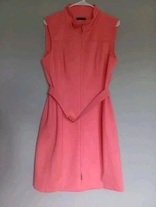 Tommy Hilfiger Scuba Zip Up Belted Blush Pink Dress Sz 14 Coral Stretch - Picture 1 of 10