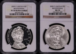 2009-P Lincoln Bicentennial Silver Dollar Commemorative Set NGC MS-70 & PF-70 UC - Picture 1 of 2