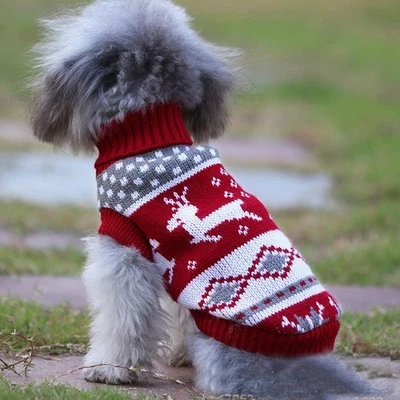 Christmas Dog Cat Sweater Warm Reindeer Knit Winter Pet Jumper Outfit - Image 1 of 4