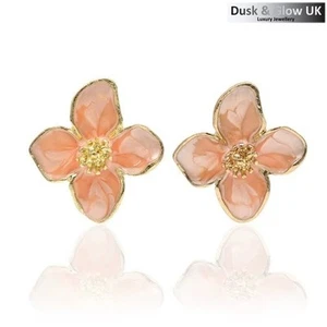 Pink Flower Stud Earings Vintage Luxury Oil Drop Women Ladies Jewellery Gift UK - Picture 1 of 3