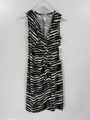 Новый с Ярлыками Robbie Bee винтажное платье женщин средний черный белый зебра в полоску бамбука - Изображение 1 из 4