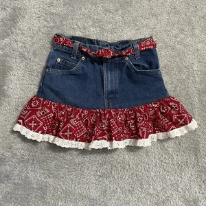 Levis Jean Skirt Vintage Orange Tab Denim With Bandana Design Western Size 25” W - Picture 1 of 5