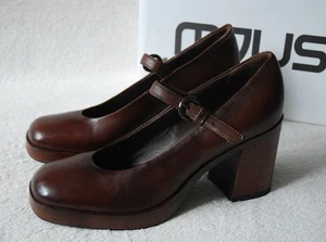 MJUS pelle italiana tacco a blocco Mary Jane UK7/40 EU marrone castagna - Foto 1 di 7