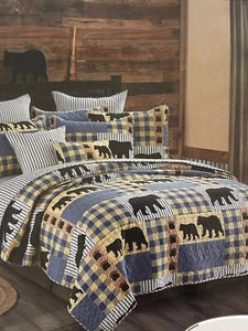 Virah Bella Blue & Yellow Bear Plaid Full Queen Quilt & Sham Set, 3 Pc Bed Cover - Picture 1 of 3