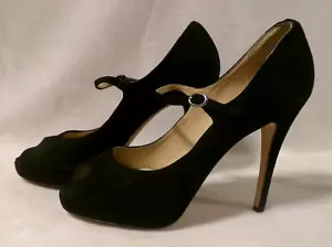 BOUTIQUE 9 BLACK SUEDE MARY JANE STYLE PUMPS - Buckled Strap, Peep Toes - 8M - Picture 1 of 9