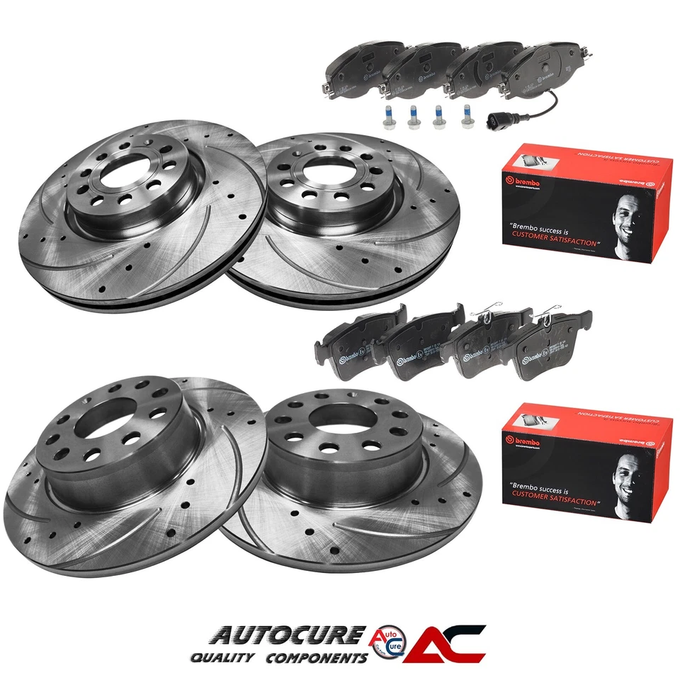FOR SEAT LEON FR 2.0 TDI MK3 FRONT & REAR DRILLED & GROOVED DISCS & BREMBO PADS - Image 1 of 1