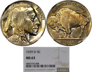 1929-D 5C NGC MS63 BUFFALO ~ PROOFLIKE OBV & ORIGINAL COLOR! - Picture 1 of 5