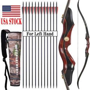 60" Takedown Recurve Bow Left Hand 25-50lbs Wooden Riser Bow Outdoor Shooting - Picture 1 of 23