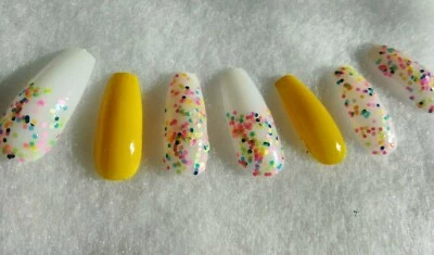 Ballerina Coffin Stiletto Long Yellow & Natural "Sun Kiss" Artificial Nail Tips - Image 1 of 4
