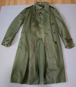 VTG Military Jacket Mens Small Green Trench Coat Wool OG 107 Sateen Korean War - Picture 1 of 13