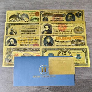 8 Stück/Set im Umschlag US Dollar Goldfolie Kunststoff Banknoten Ornament Souvenir - Bild 1 von 18